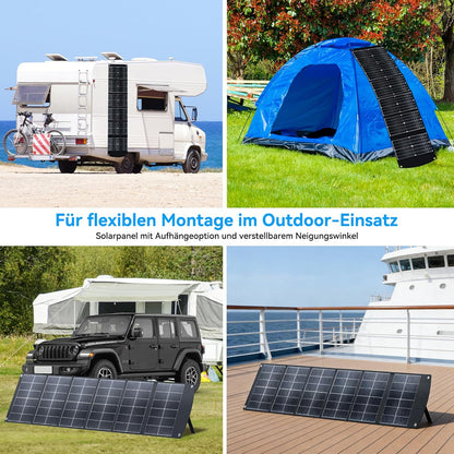 Ecosonique Opvouwbaar zonnepaneel, 200 W, monokristallijn zonnepaneel met USB-C 65 W PD3.0, USB-A QC3.0 snel opladen, MC4-uitgangen, verstelbare standaard voor powerstations, camper en outdoor