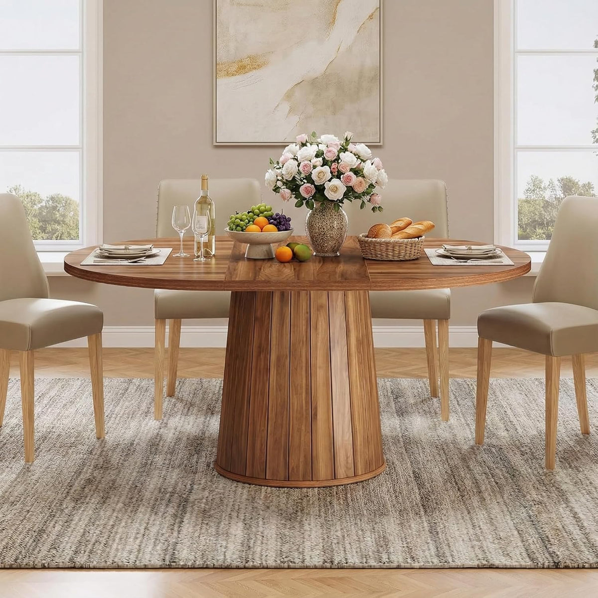 Ovale Eettafel – Eetkamertafel – Tafel – Keukentafel – Houten Tafel – Farmhouse Stijl – 140x100 cm – Stevig Houten Tafelblad - QUORE