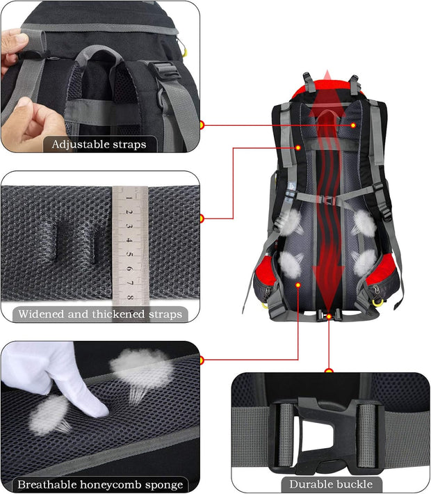 Wandelrugzak - Kampeertas - Trekking rugzak - Camping Essentials Tas - 70L - Lichtgewicht - Waterdichte - Nylon - Rood