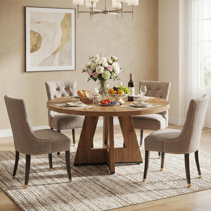 Ronde Eettafel – Eettafel Rond – Keukentafel – Tafel 4 Personen – Landelijke Tafel – Massief Hout – Diameter 120 cm – Rustieke Bruine Afwerking