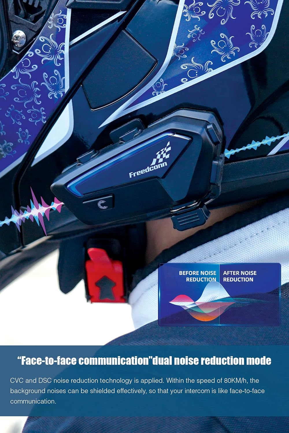 FreedConn 2 stuks FX motorhelm Bluetooth headset, 2-10 rijders motorfiets intercom, ultradun communicatiesysteem met ruisonderdrukking, IP67 waterdicht, muziek delen