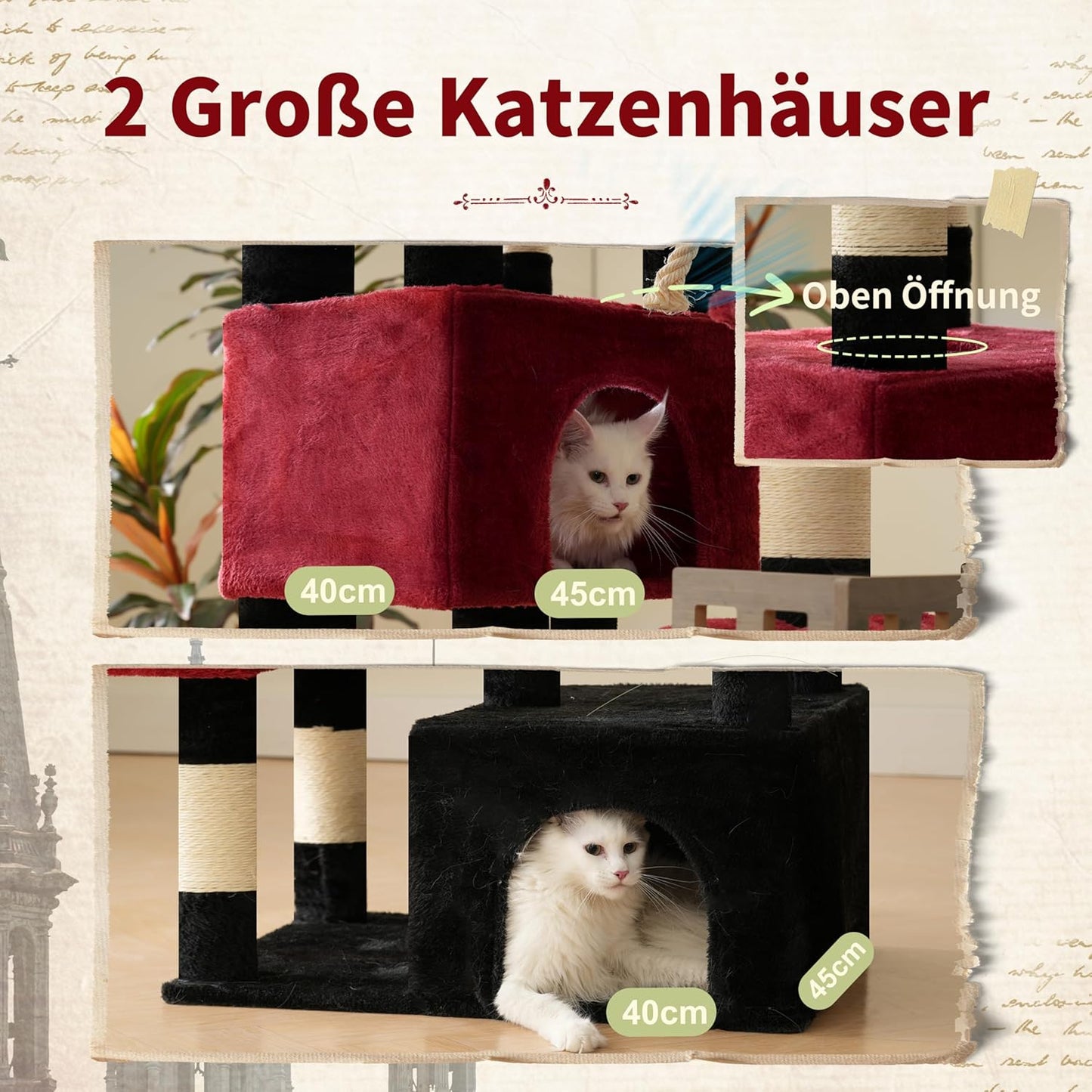 Large Cat Scratching Post for Large Adult Cats, 174 cm Cat Scratching Post with Hammock, 2 Large Sitting Bars, 2 Cat Cavities, 15 Scratching Bars, Black and Red GCT033BR - QUORE