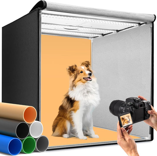 DUCLUS Fotobox 80 cm (32 inch), professionele opvouwbare fotostudioset met 3 verstelbare ledpanelen en 5600 K traploos dimbaar, 6 matte PP backdrops, lichttent voor grote productfotografie