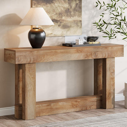 Tribesigns 160 cm Console Table, 2 Tier Halter Table, Rectangular Wooden Side Table Behind the Sofa, Farmhouse Wood Rear for Hallway, Living Room, Light Brown Oak