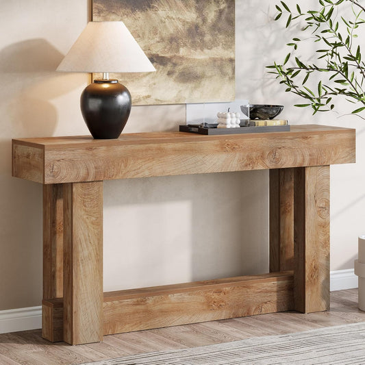 Tribesigns 160 cm Console Table, 2 Tier Halter Table, Rectangular Wooden Side Table Behind the Sofa, Farmhouse Wood Rear for Hallway, Living Room, Light Brown Oak