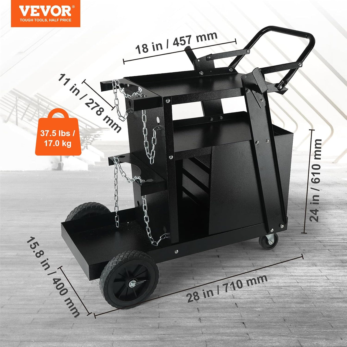 VEVOR lastrolley 2 schappen met 4 laden Lasmobiel Max. 100-120kg Trolley voor lasapparatuur met 2 gasfleshouders Ideaal voor handmatig lassen Gas-afgeschermd booglassen Argonbooglassen