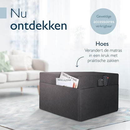 Beautissu Premium XL Vouwmatras 90x200 cm incl. Tas – Opvouwbaar Logeermartas Extra Dik 14 cm Traagschuim – Wasbare Hoes, Eenvoudig Transport & Hoog Slaapcomfort Opvouwbaar Gastenmatras – Grijs