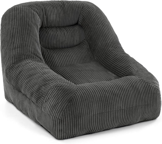 Pamapic Zitzak, grote eenpersoonszitzak met vulling, ergonomische ligstoel, corduroy luie bank, zitzak voor volwassenen, loungestoel voor woonkamer, slaapkamer, speelkamer, grijs, 93 x 85 x 70 cm