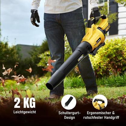 GEVEELIFE Accu-bladblazer, 18 V, 257 km/u, elektrische bladblazer met 3 versnellingen en 2 x 5,2 Ah accu's, draadloze bladblazer voor tuin, bladeren, stof en sneeuw (inclusief batterij), geel