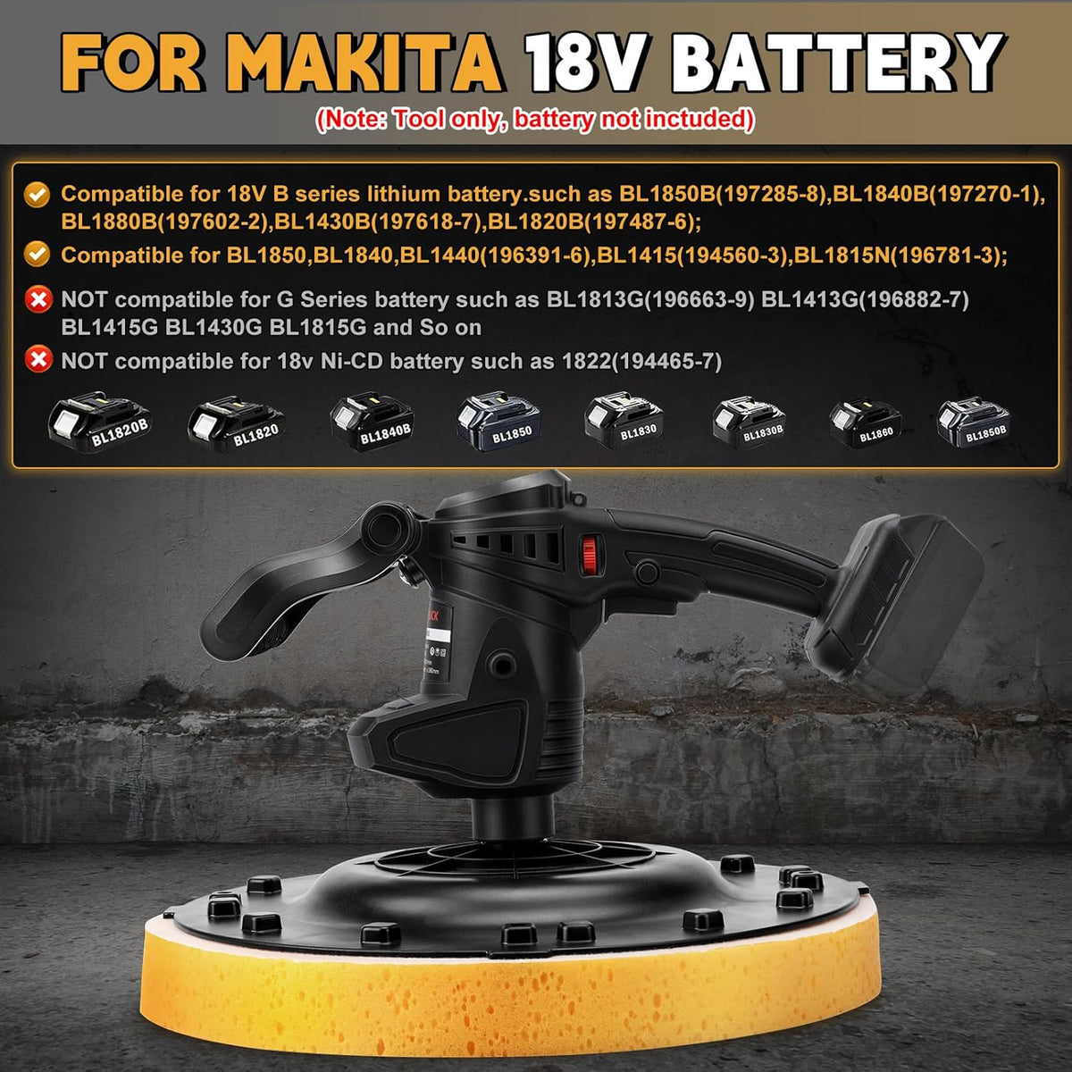 2-in-1 poets- en roermachine, 2800 tpm, poetsbewerkingsmachine met led, 6 snelheden beton mortel mixer, polijstmachine wandslijper betongladder voor Makita 18V Batteries(Zonder batterij)