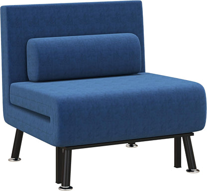 HOMCOM Schlafsessel, Klappbett mit Bettfunktion, Rückenkissen, Klappbar Relaxsessel mit Leinenoptik, Verstellbarer Rückenlehne, 75 x 70 x 75 cm, Dunkelblau - QUORE