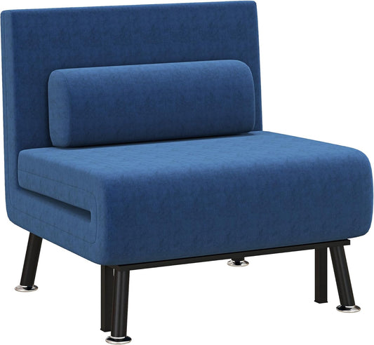 HOMCOM Schlafsessel, Klappbett mit Bettfunktion, Rückenkissen, Klappbar Relaxsessel mit Leinenoptik, Verstellbarer Rückenlehne, 75 x 70 x 75 cm, Dunkelblau - QUORE