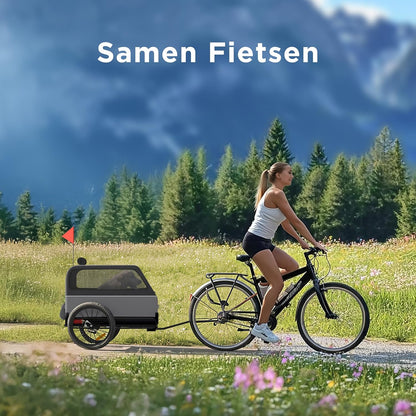 Hondenfietskar XL – Opvouwbare fietskar voor grote hond (tot 45 kg) – Waterdicht, met vering, oprijplaat & comfortabele ruimte – Geschikt voor e-bike