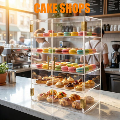5-laags bakkerij vitrine met elastische automatische deur, 19,5 "x 24,7" x 10,3" acryl helder gebak vitrinekast aanrecht vitrine voedseldoos voor brood dessert koekjes bakken