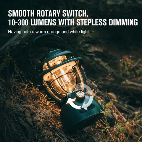 Campinglamp - Kampeerlamp - Retro Stijl LED-lantaarn - Dimbare - Draagbare - met Noodstroombank - USB-C & A Oplaadbaar - voor Buiten - Camping - Noodsituatie - IPX5 Waterdicht - 300Lm - 11200 mAh - Klaverbroen