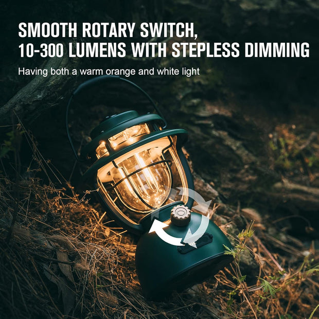 Campinglamp - Kampeerlamp - Retro Stijl LED-lantaarn - Dimbare - Draagbare - met Noodstroombank - USB-C & A Oplaadbaar - voor Buiten - Camping - Noodsituatie - IPX5 Waterdicht - 300Lm - 11200 mAh - Klaverbroen