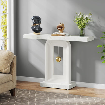 Tribesigns Modern Console Table with Geometric Base, Narrow Sofa, 40 Inches with Gold Decoration, Modern Decorative Wooden Table for Living Room, Entrance, Hallway, Entrance, Marble