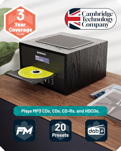 DAB+ Bluetooth radio en cd-speler, 40 W netvoeding hifi-systeem voor thuis, geïntegreerde luidsprekers, led-display, dubbel alarm, 20 voorinstellingen en FM, USB, MP3, AUX, afstandsbediening