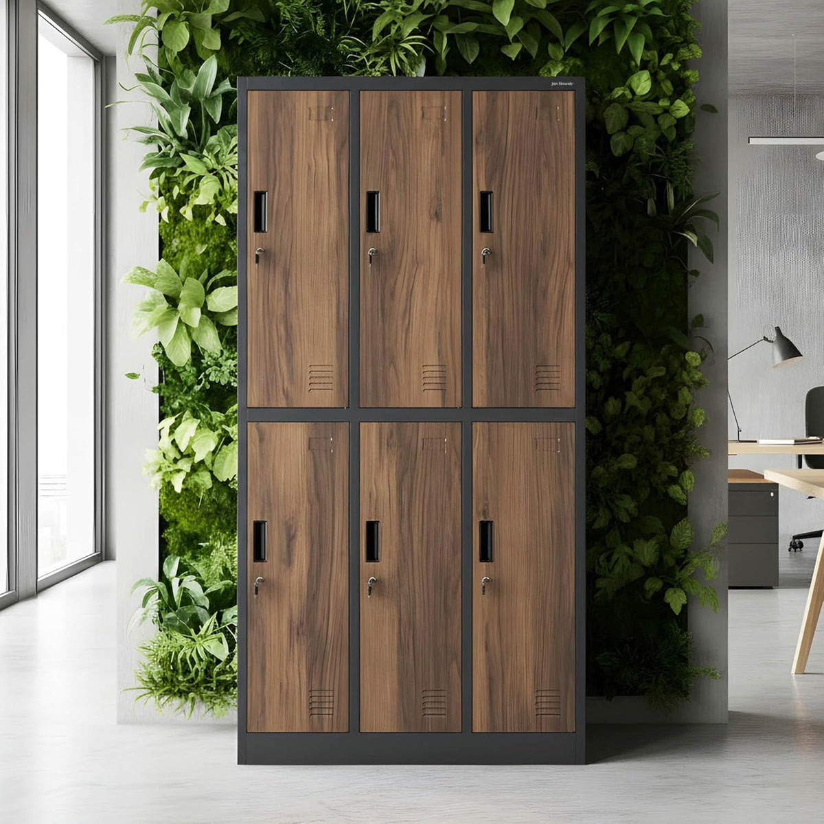Jan Nowak Slotkast 3B2A waardevakkast, metalen kast, omkleedkast, 6 vakken, staalplaat, gepoedercoat, 185 cm x 90 cm x 45 cm (H x B x D) (antraciet-houtlook)