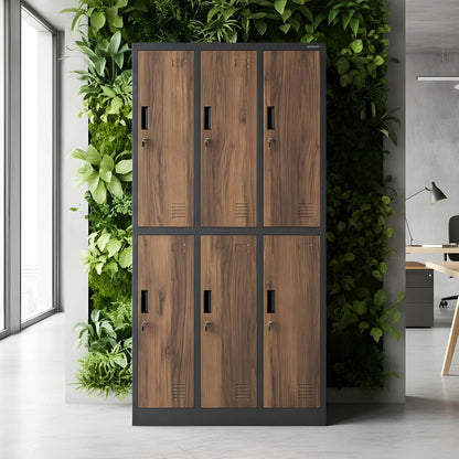Jan Nowak Slotkast 3B2A waardevakkast, metalen kast, omkleedkast, 6 vakken, staalplaat, gepoedercoat, 185 cm x 90 cm x 45 cm (H x B x D) (antraciet-houtlook)