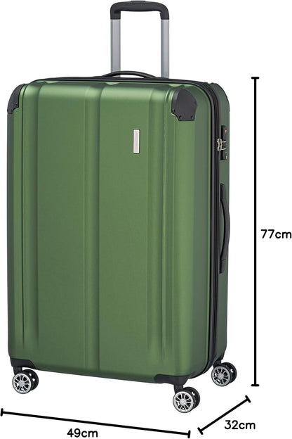 Travelite Koffer met 4 wielen L met TSA-slot+uitbreidingsvouw, bagageserie CITY: robuuste hardshell trolley met krasbestendig oppervlak, 073049-80, 77 cm, 113 liter (uitbreidbaar tot 124 L), groen