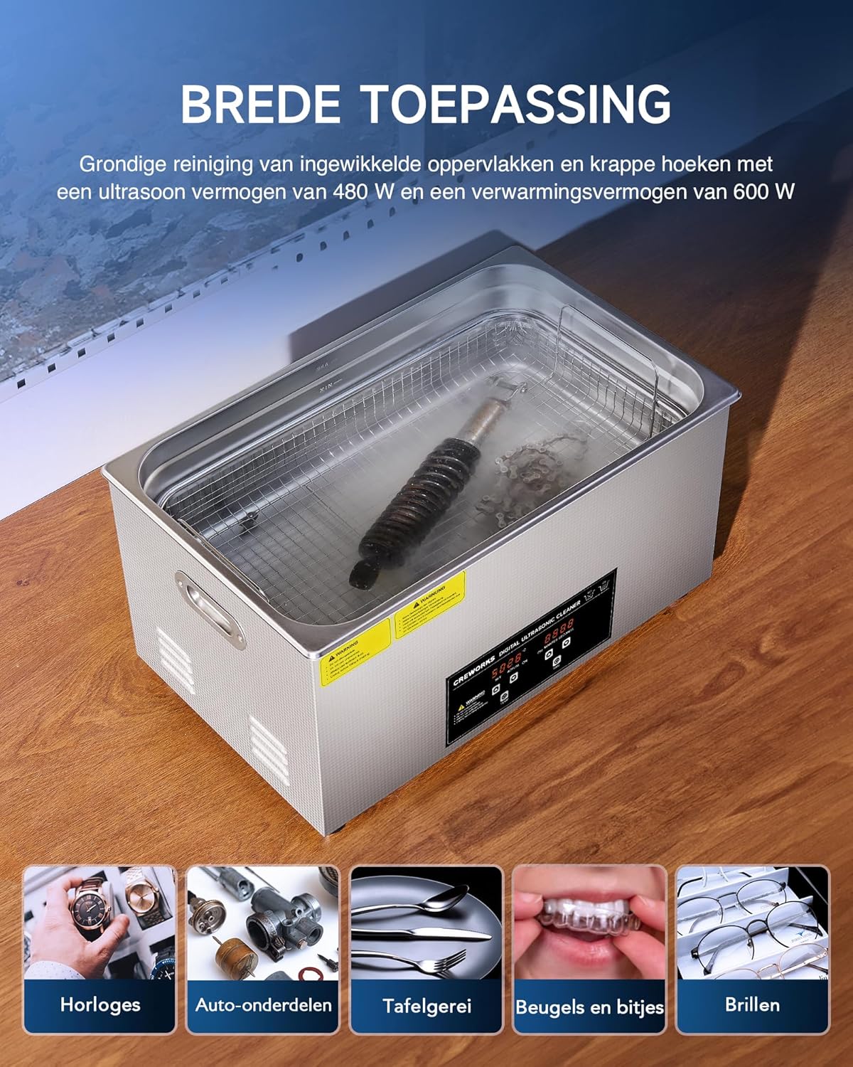 Ultrasone Reiniger – Ultrasoon Bad – Ultrasone Schoonmaker – Ultrasoon Machine – Roestvrij Staal – 480W Krachtig Vermogen – Instelbare Temperatuur en Timer
