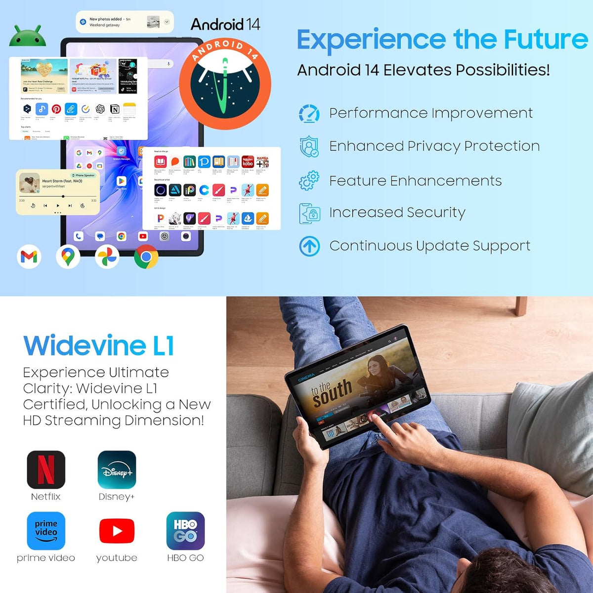 Blackview Tablet, Android 15 Tab 90WLAN, 12 GB RAM, 128 GB ROM/1 TB TF Gaming Tablet, Widevine L1 / 8200 mAh / 5G WiFi / Octa Core / GPS / WPS / 8MP + 13 MP / Face ID / Bluetooth 5.0 / 2 luidsprekers