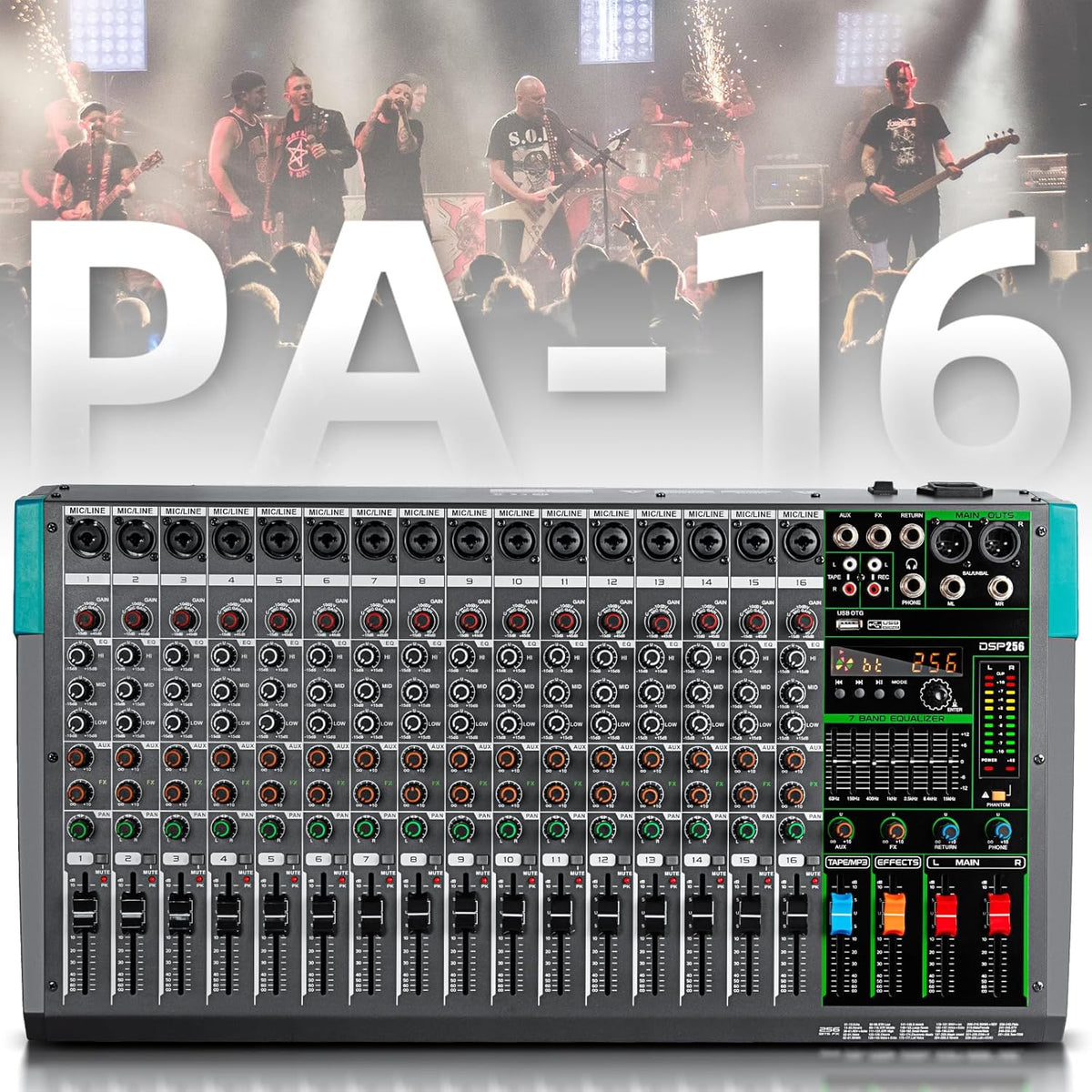 Professionele 16-Kanaals Mixer – Audiomixer – Mengpaneel – Mengtafel – Geluidsmixer – 48V Fantoomvoeding – 256 DSP-Effecten