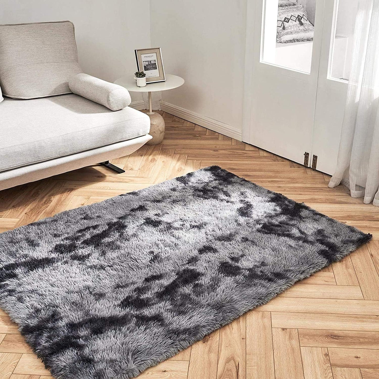 vloerkleden, pluizige tapijten voor in de slaapkamer, vloermatten, anti-slip woonkamertapijten, shaggy pluche tapijten voor de woonkamer, woondecoratie (250 * 300 cm, zwart grijs)