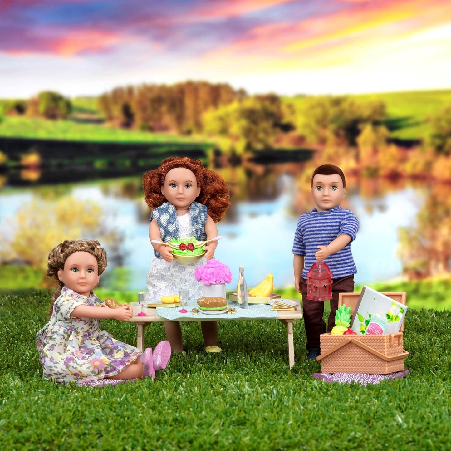 Lori LO37105Z Gourmet to Go picknicktafelset, accessoires voor poppen van 6 inch - 3 jaar en ouder, meerkleurig, 1