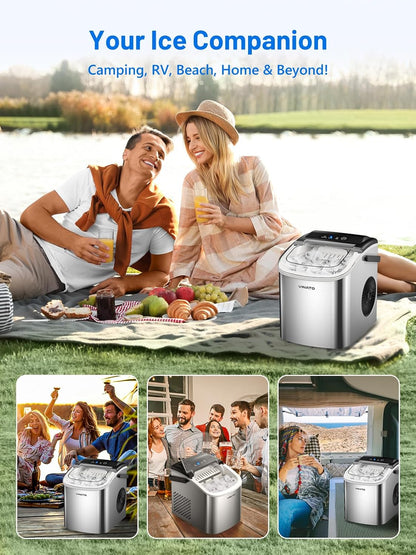 VINATO IJsmachine, kleine ijsmachine, 9 ijsblokjes in slechts 6-8 minuten, ijsmachine 12 kg/24 uur, draagbare ijsmachine voor keuken, bar, camping