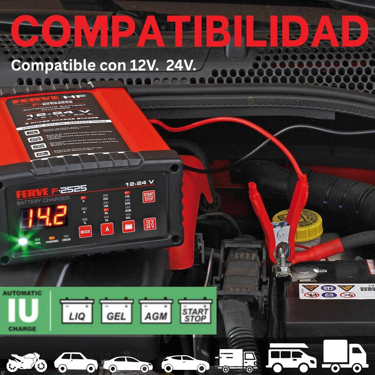 Automatische Batterijlader – Acculader – Accuvoeding – Accu Onderhoud – Batterijoplader – Voor 12V en 24V Loodzuuraccu’s – Microprocessorgestuurd met RF-Technologie