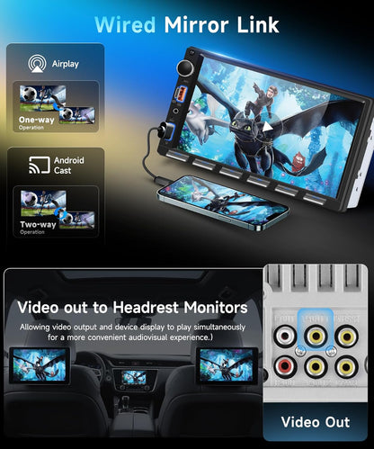 7 inch autoradio, 2 Din met draadloze Carplay Android auto, FM-radio met Blurtooth, GPS navigatie, 2 USB/SD/AUX, online video, spiegellinks, IPS-touchscreen, auto met achteruitrijcamera