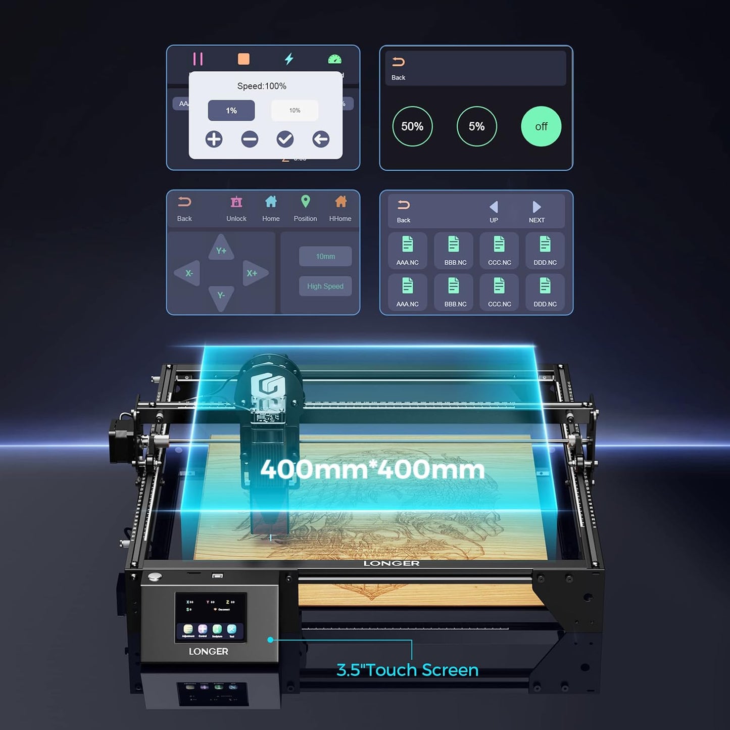 Lasergraveermachine – Lasergraveerder, Graveermachine, Lasersnijder, Graveerlaser – Voor Hout, Acryl En Metaal – 10 W Laseruitgang – Graveerbereik 400 x 400 mm