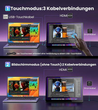 Draagbaar touchscreen, 35,6 cm, FHD 1920 x 1200 100% sRGB 16:10, draagbaar IPS-touchscreen voor computer met HDMI, VGA, DVI voor PC/PS4/R Pi/gameconsole