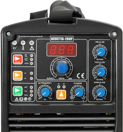 IPOTOOLS ACDCTIG 200P WIG Lasapparaat, AC/DC, lasapparaat met 200 ampère, volledig digitaal inverter-lasapparaat, inclusief HF-ontsteking, pulsfunctie, MMA/E-hand, IGBT