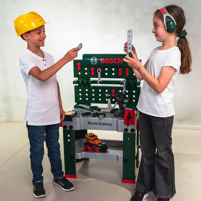 Theo Klein 8485 Bosch werkbank nr. 1 I 150 onderdelen I Inclusief accessoires | Accuschroevendraaier op batterijen met licht en geluid I Voor kinderen vanaf 3 jaar