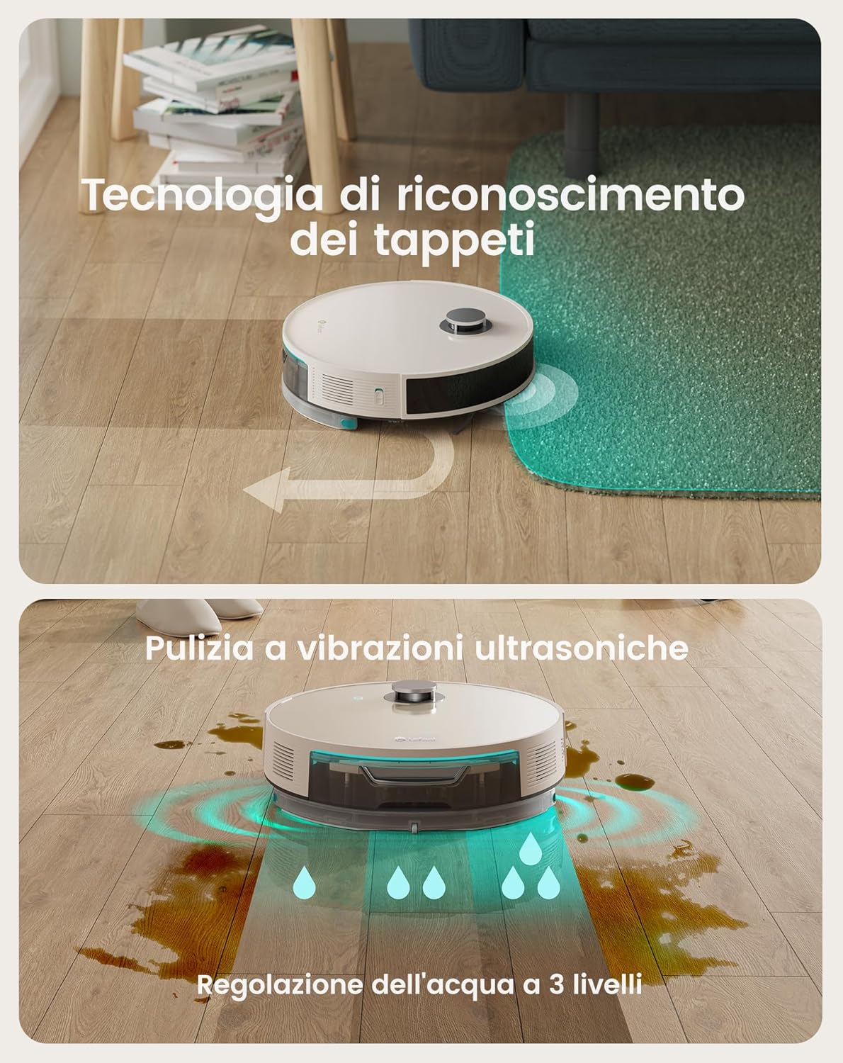 LEFANT N3 Robotstofzuiger met kartering, lasersensor d-ToF, 6000 Pa, 200 min, virtuele barrières, reiniging van het geselecteerde gebied, robotstofzuiger verbonden met app, champagnegrijs