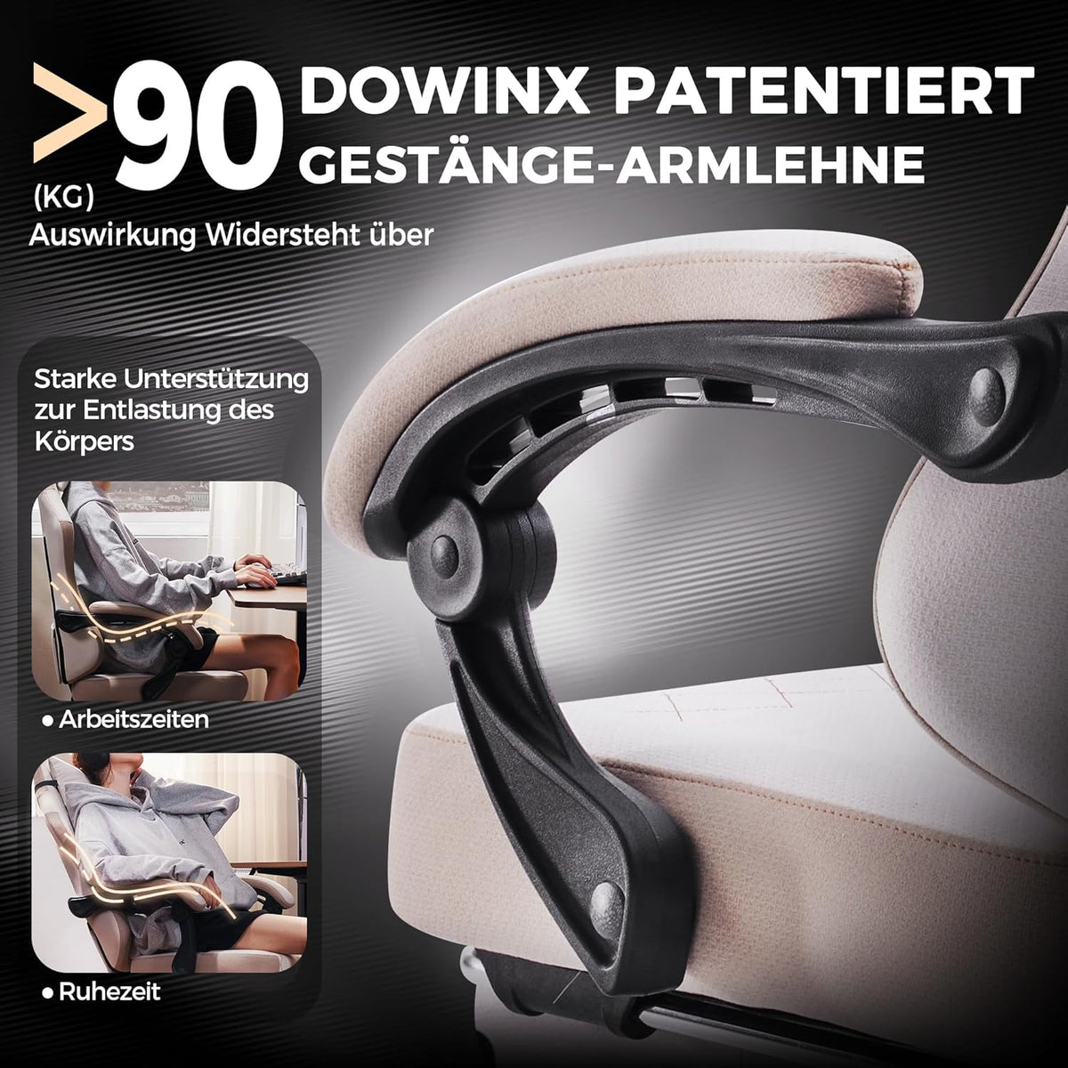 Gamingstoel – Bureaustoel – Office Chair – Gamerstoel – Ergonomische Stoel – Pocketveer Zitting – Verstelbare Rugleuning en Voetensteun – Beige
