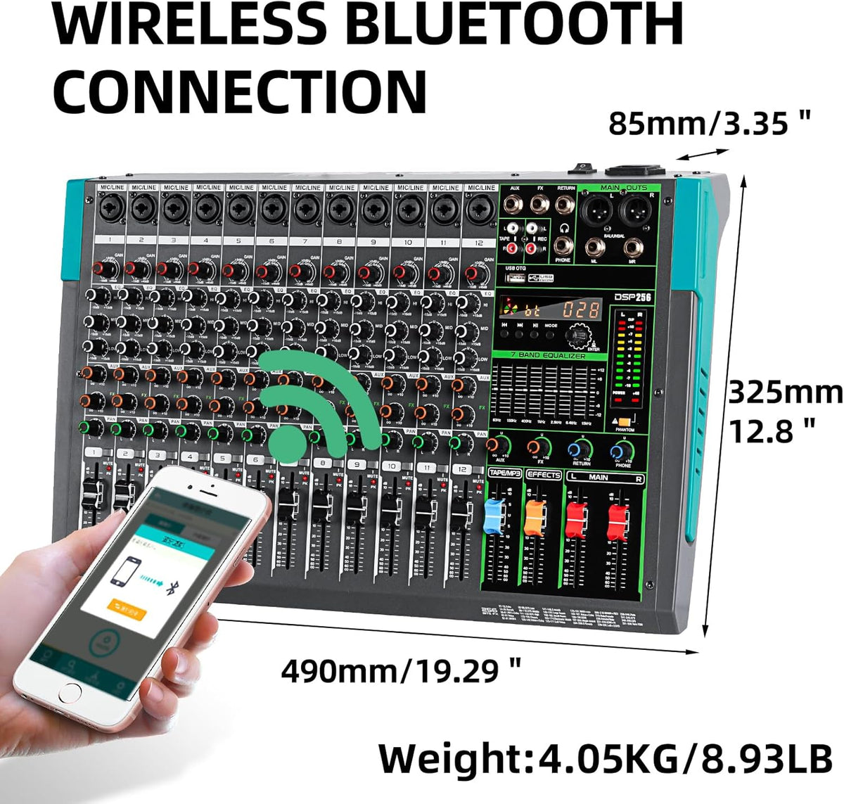 12-Kanaals Audiomixer – Mixer – Mengpaneel – Mengtafel – DJ-Mixer – Bluetooth & USB-Speler – 99 DSP-Reverbeffecten