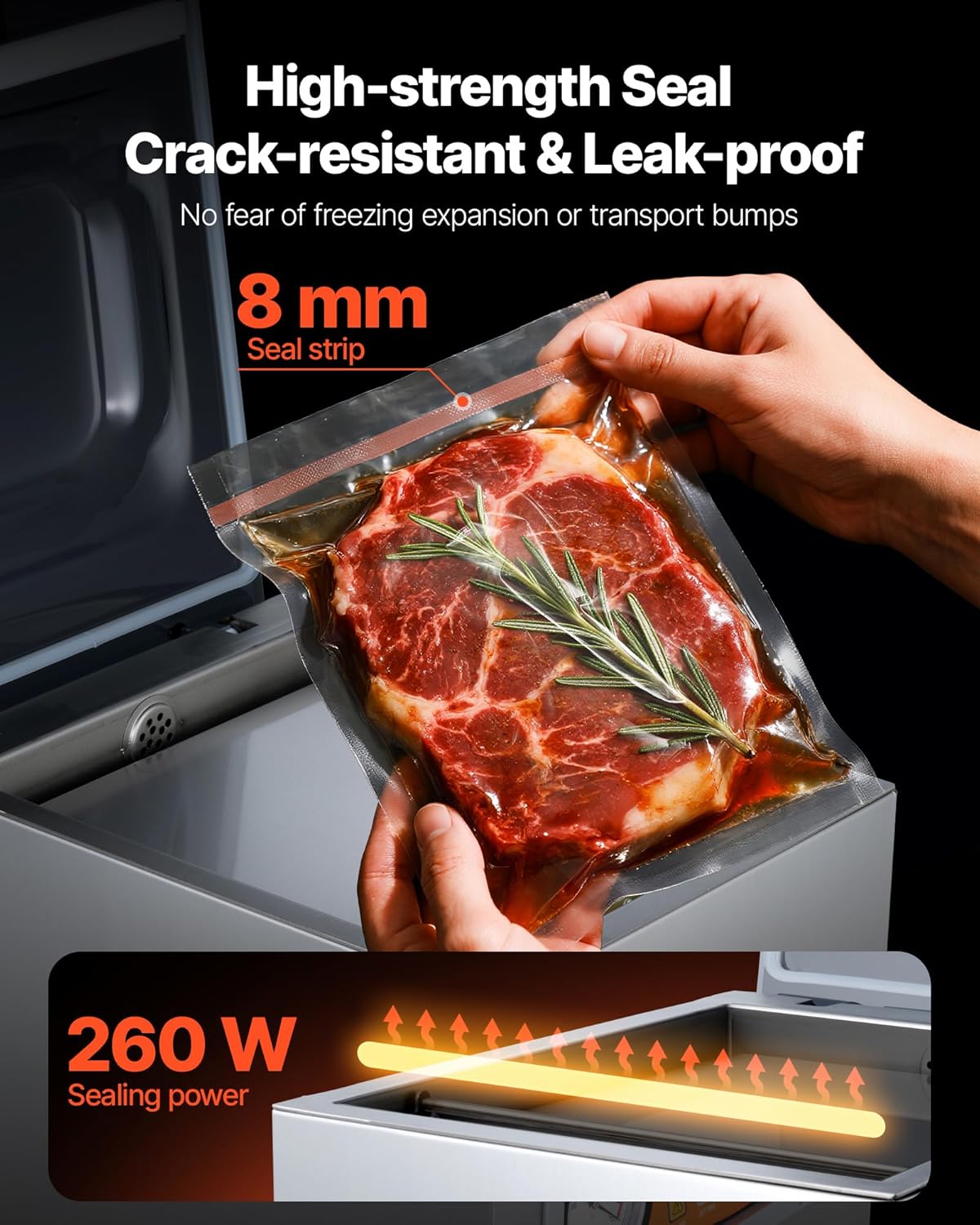 VEVOR 260 W kamer vacuüm verpakkingsmachine compact formaat 260 mm in de keuken thuis en voor commercieel gebruik voor nat voedsel, vlees, marinades