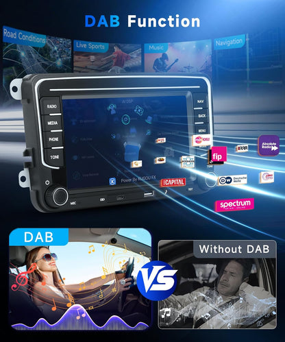 VECHTEL DAB/DAB+ 4G + 64G autoradio Android 15 voor VW Golf 5 6 Passat Jetta Caddy EOS T5 Touran CC Polo, 7 inch HD-scherm co Carplay Android Auto draadloos GPS WiFi USB Type-C Bluetooth FM RDS-camera