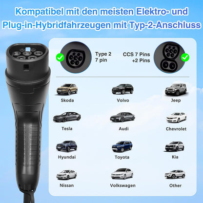 Type 2 EV-lader – Elektrische Autolader – EV Oplader – Type 2 Laadkabel – Draagbare EV Charger – Instelbare Stroom 6-16A – 3,68 kW Vermogen – 6 Meter Kabellengte