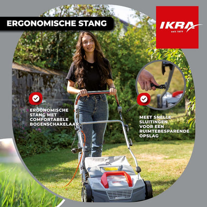 IKRA Elektrische Verticuteermachine Gazonbeluchter IEVL 1838, opvangmand 40l, werkbreedte 38cm, werkdiepte instelbaar - QUORE