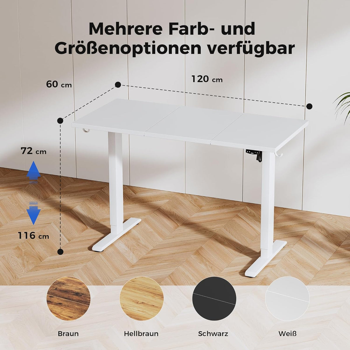 Agilestic In hoogte verstelbaar bureau 120 x 60 cm, stabiel bureau met elektrische hoogteverstelling en handmatige bediening met geheugen, ergonomisch bureau om staand of zittend te werken, wit