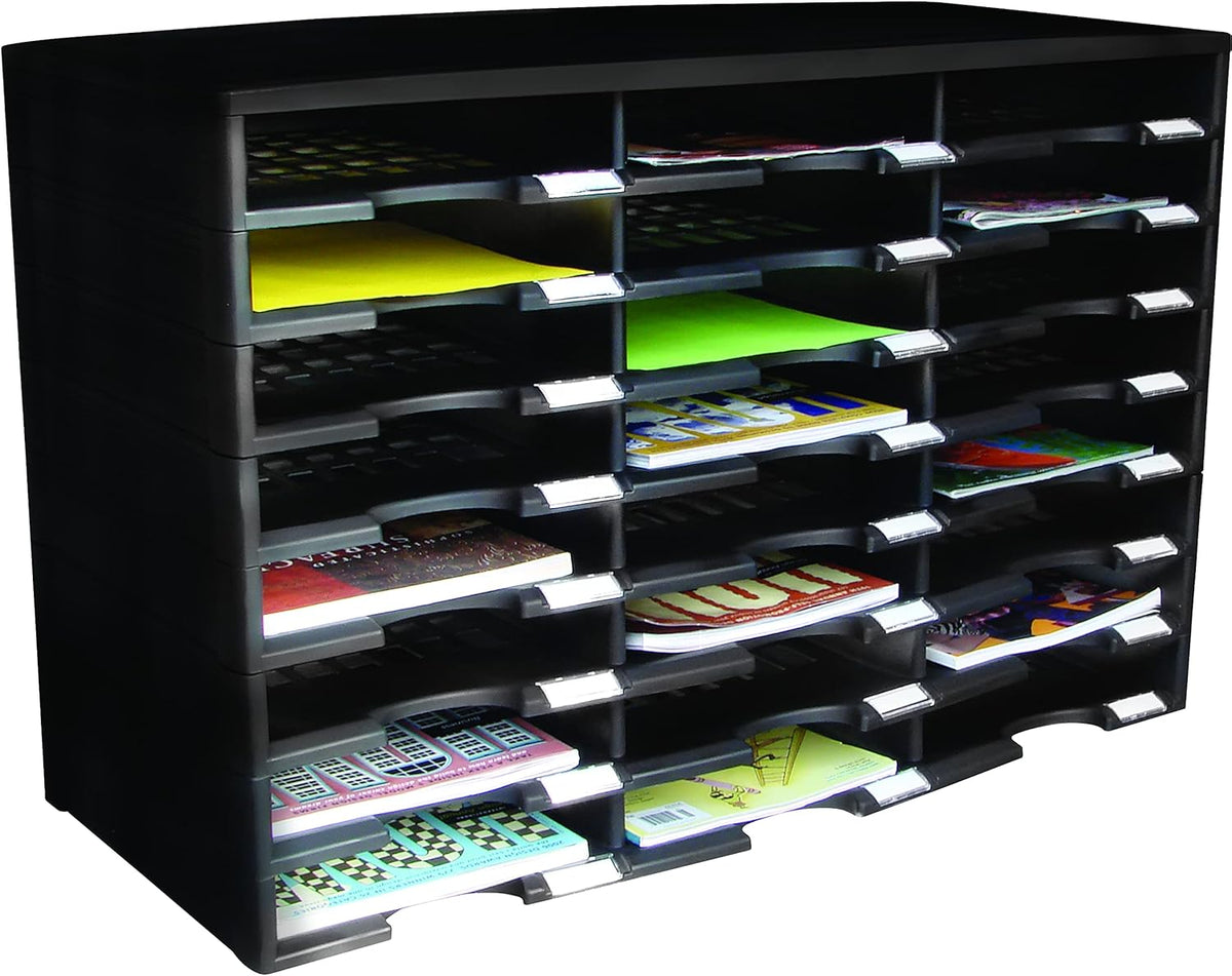 Storex Literatuurorganizer met 24 vakken, 31,4 x 14,2 x 20,5 inch, zwart (61435U01C)