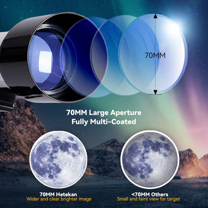 Telescoop, Astronomie Telescoop voor Volwassenen Kinderen Beginners, 70mm Opening 400mm AZ Mount Refractor-Telescoop met Statief, Zoeker en Telefoonadapter