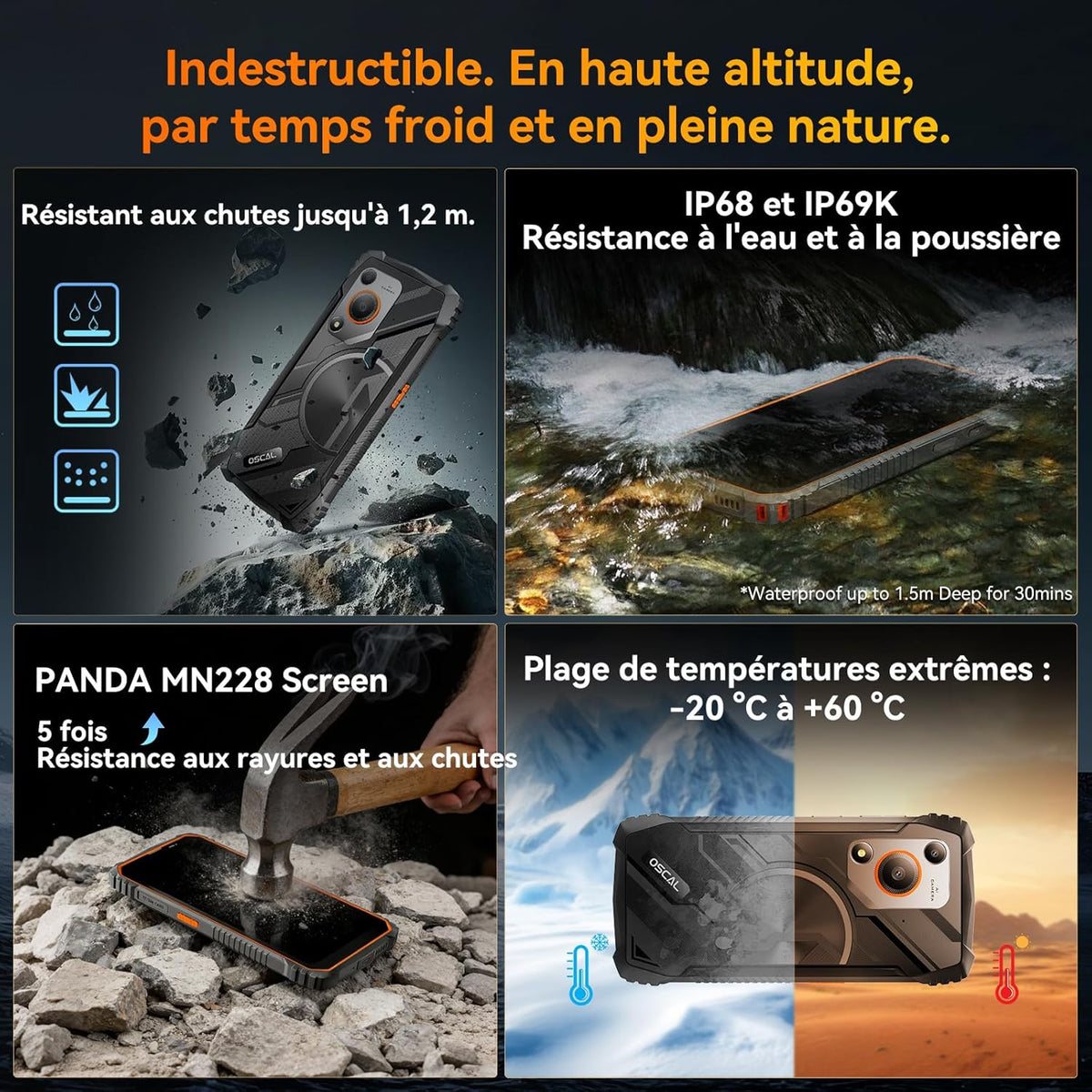 OSCAL Marine 1 mobiele telefoon, onbreekbaar, Android, 15,12 GB + 128 GB/2 TB, onbreekbare telefoon, smartphone 6,56 inch HD+ 90 Hz, 16 MP, IP69K/Dual SIM/NFC/GPS/2 jaar garantie