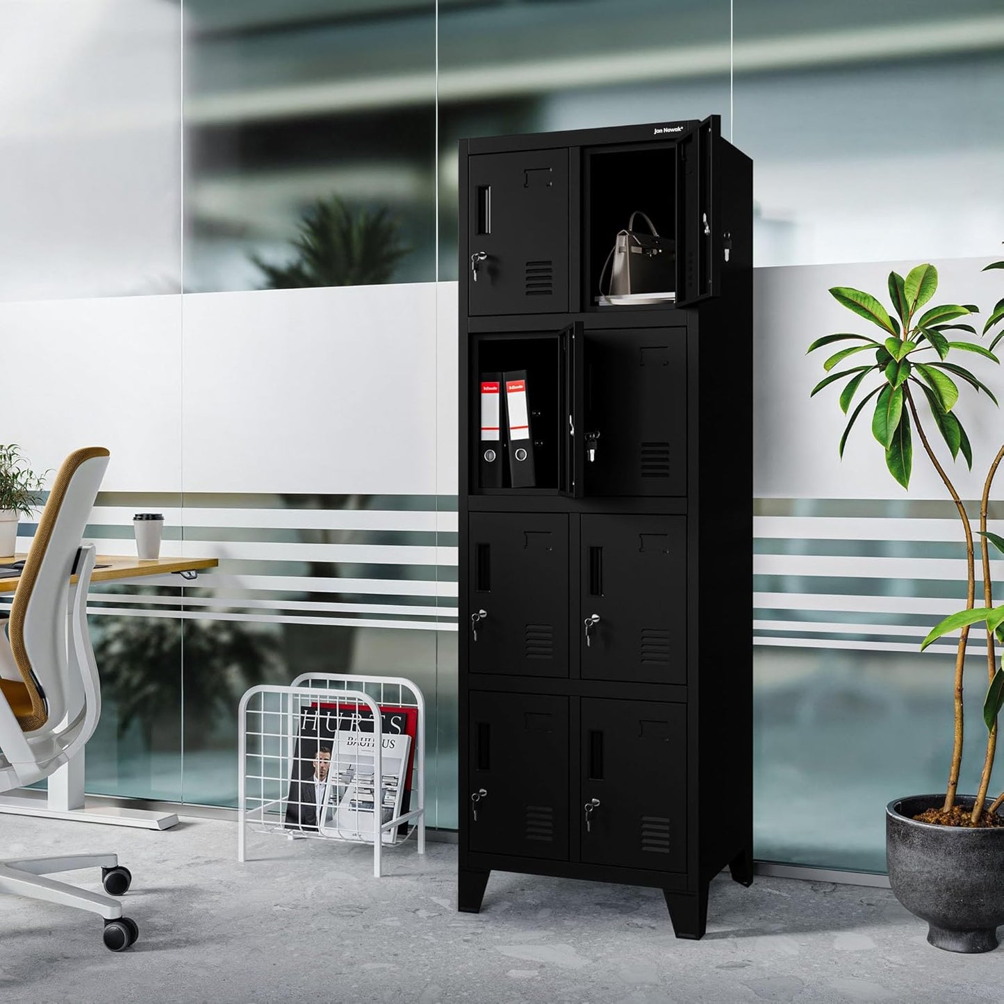 Jan Nowak metalen school locker met 8 afzonderlijke vakken afsluitbare spindkast voor school en kleedruimte met ventilatie etikethouders en sloten compacte lockerkast 172 x 56 x 45 cm - QUORE