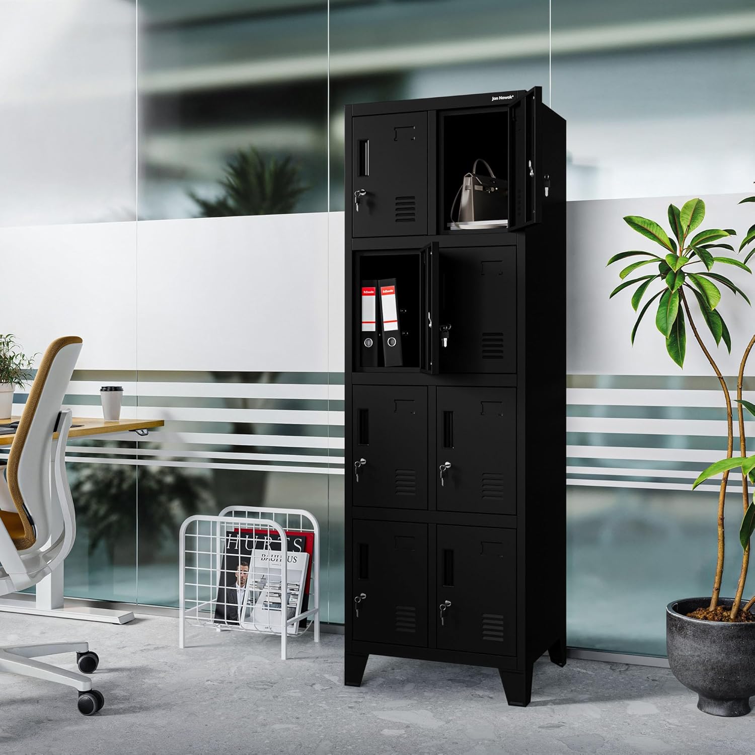 Jan Nowak metalen school locker met 8 afzonderlijke vakken afsluitbare spindkast voor school en kleedruimte met ventilatie etikethouders en sloten compacte lockerkast 172 x 56 x 45 cm - QUORE